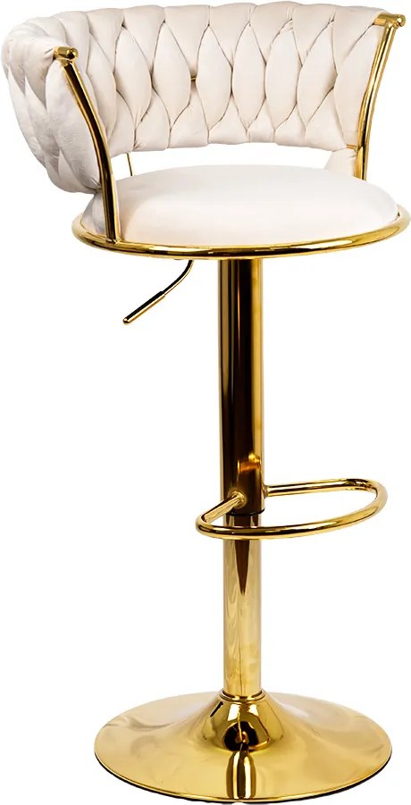 Scaun de bar din catifea cu bază metalică aurie ABS 118 crem