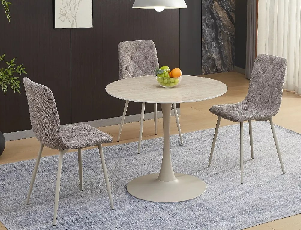 Masa rotunda de dining AMADEO cu blat ceramic 90x90 cm, bej