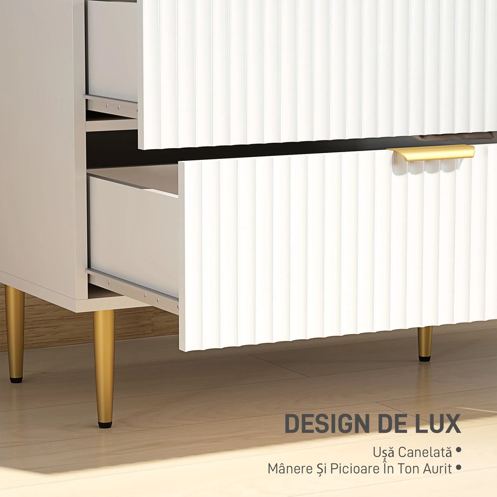 HOMCOM Comodă 6 sertare comodă cameră mobilier de depozitare modernă cu mânere și picioare aurii, 120 x 40 x 76,5 cm, alb | Aosom Romania