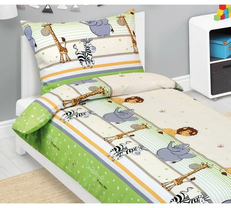 Lenjerie de pat pentru copii Bellatex creponatăSafari verde, 140 x 200, 70 x 90 cm