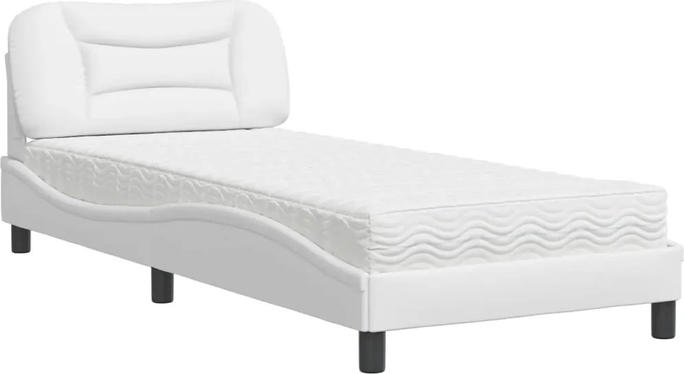 vidaXL Pat cu saltea, Hvar, alb, 90x200 cm, piele ecologică