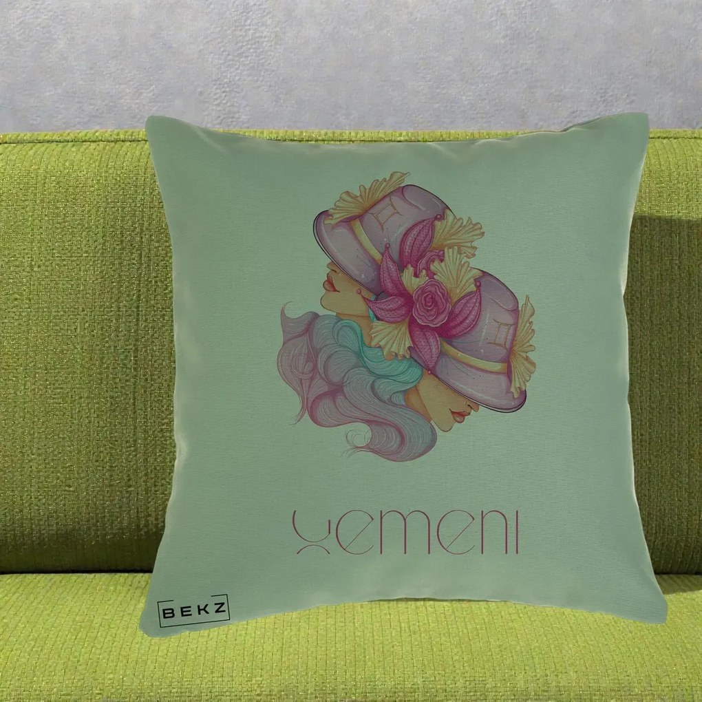Perna Personalizata Zodie Gemeni, 40x40 cm, Verde, Husa Detasabila, Perna Inclusa, BEKZ®