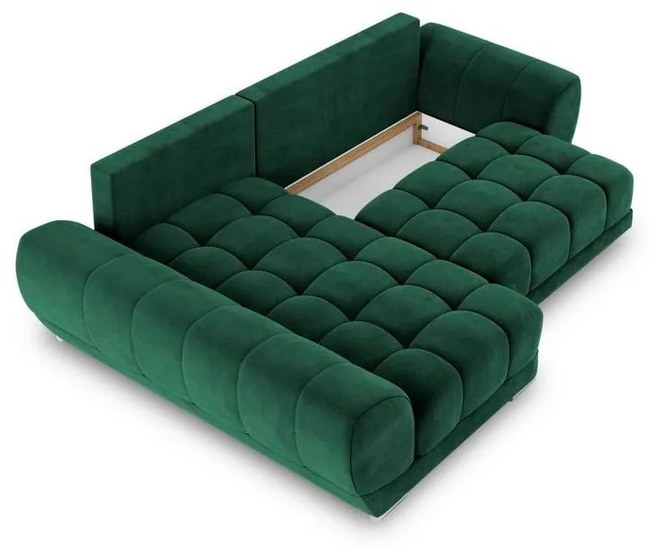 Colțar extensibil cu tapițerie de catifea și șezlong pe partea stângă Windsor &amp; Co Sofas Nuage, verde smarald