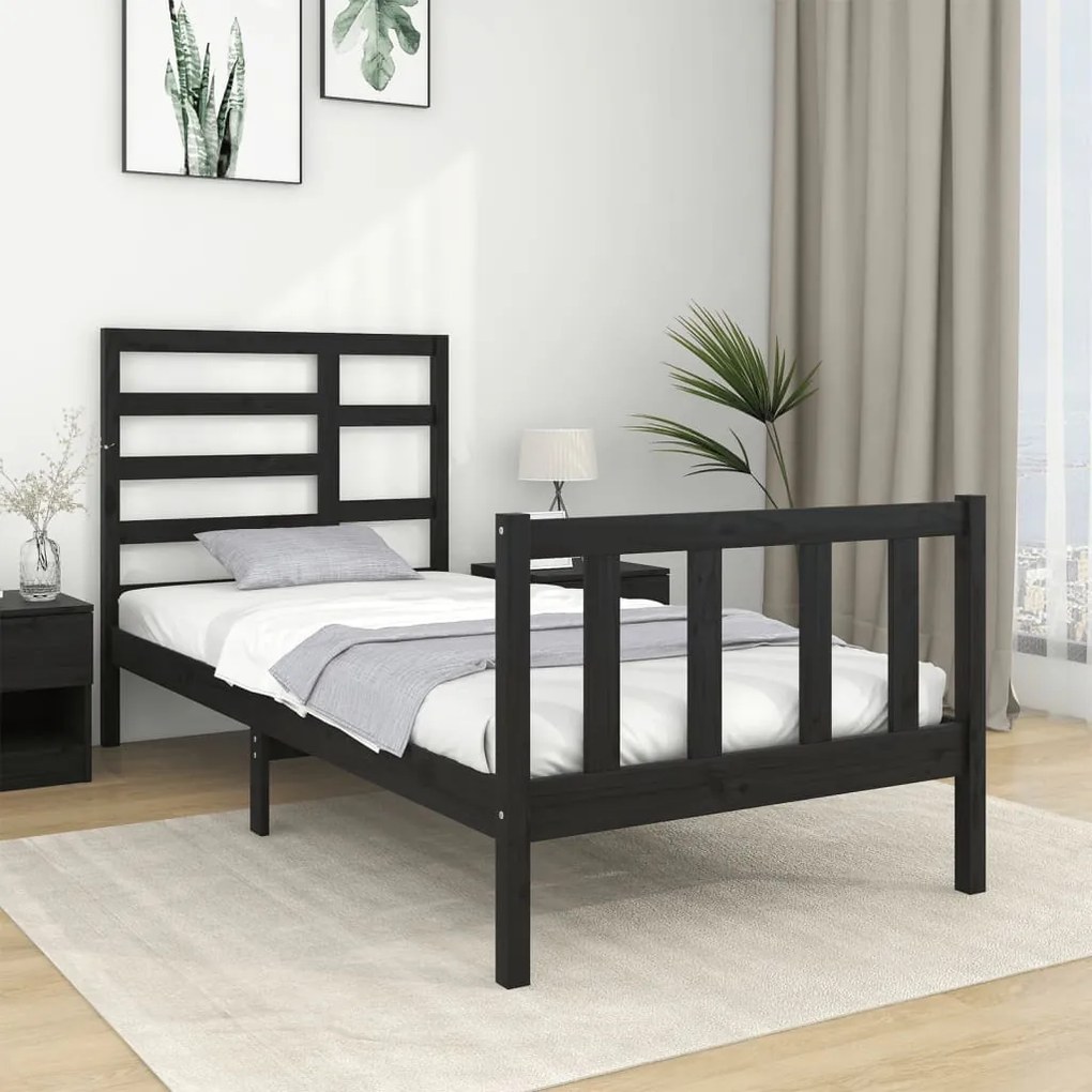 3105889 vidaXL Cadru de pat mic single, negru, 75x190 cm, lemn masiv