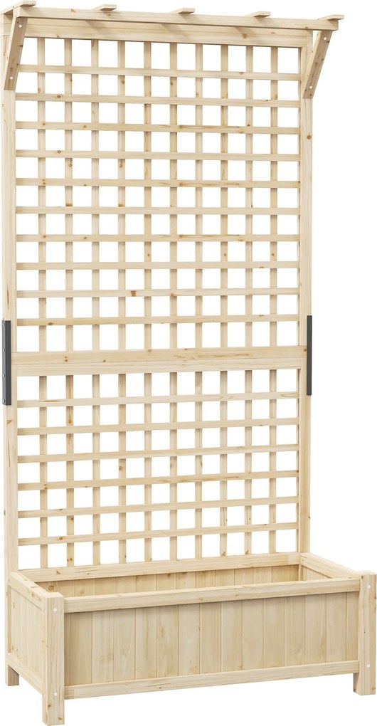 Outsunny Jardinieră Înălțată cu Găuri de Drenaj, Ghiveci din Lemn cu Spalier pentru Plante Cățărătoare, Legume, Flori, Culoare Naturală | Aosom Romania