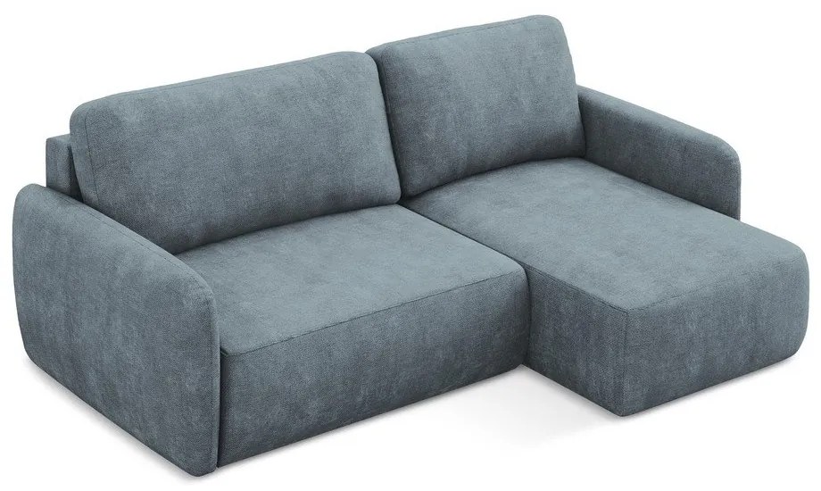 Colțar albastru prăfuit extensibil/cu spațiu de depozitare cu tapițerie din chenille (cu colț pe partea dreaptă/cu șezlong) Lilo – Makamii