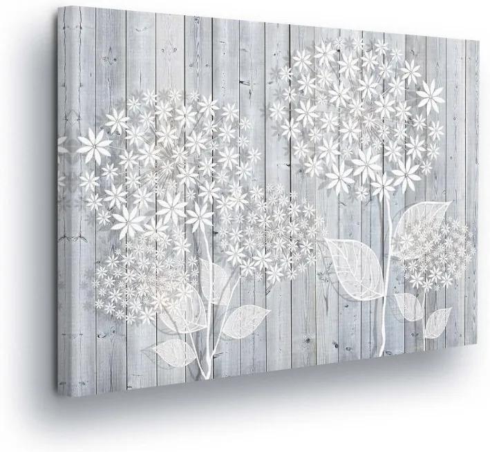 GLIX Tablou - White Flowers on Wooden Laths 80x60 cm