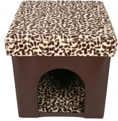 Taburet cu Spatiu Depozitare si vizuina animale,38x38x38 cm,piele ecologica,maro
