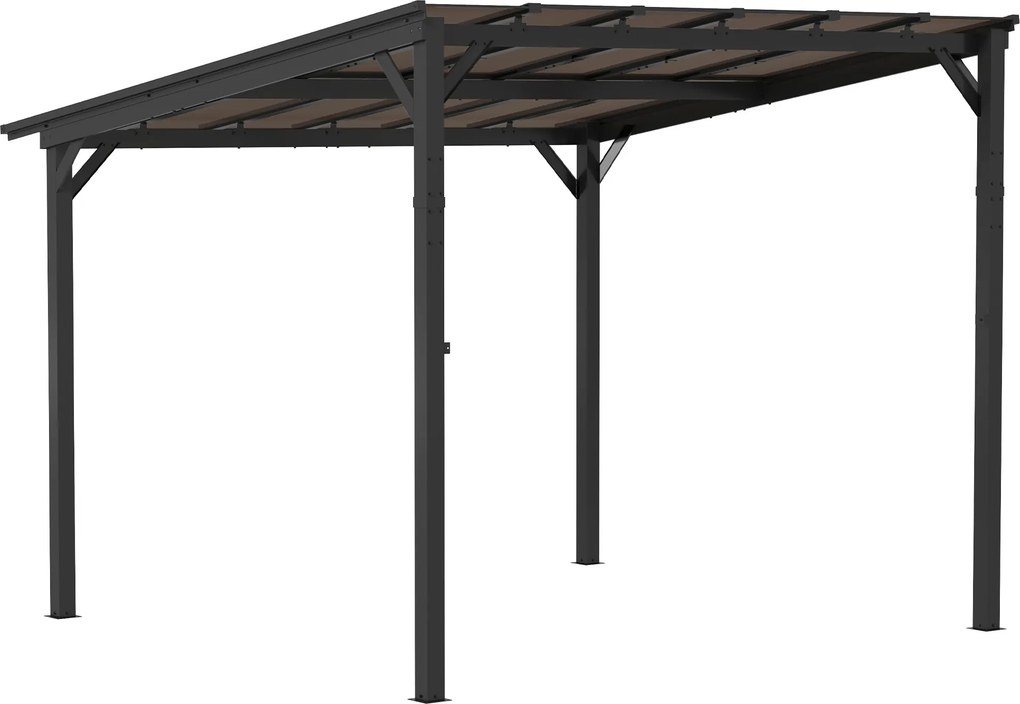 Outsunny Pergolă metalică 3 x 3 m, pergolă de grădină cu acoperiș impermeabil, independentă, rezistentă la vânt, rezistentă la UV, Gri închis | Aosom Romania