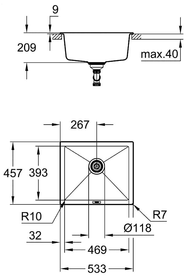 Chiuveta Quartz composite Grohe K700U, 533 x 457 mm, antracit-gri - 31654AT0