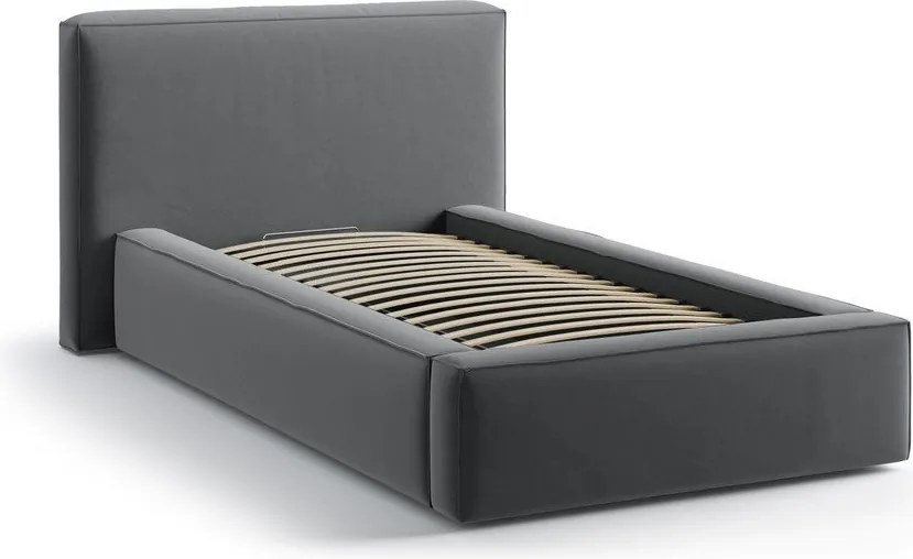 Pat gri tapițat cu spațiu de depozitare cu somieră 90x200 cm Jodie – Micadoni