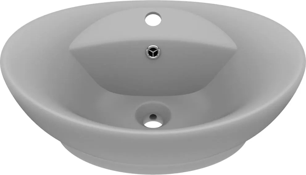 vidaXL Chiuvetă lux cu preaplin gri deschis mat 58,5x39cm ceramic oval