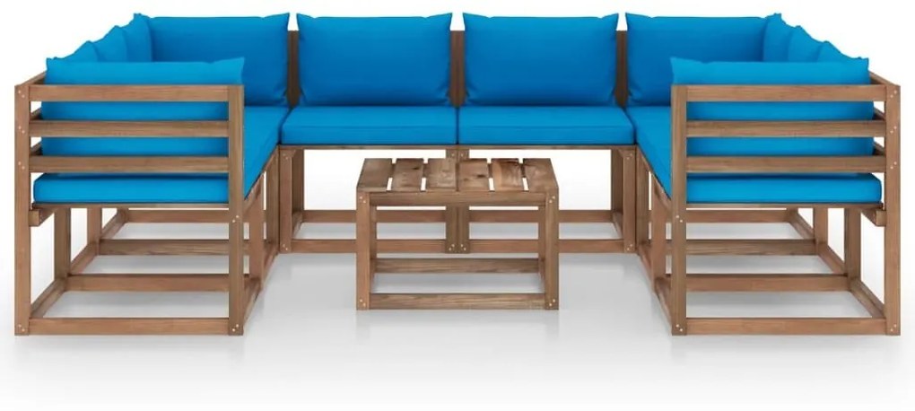 Set mobilier de gradina cu perne albastru deschis, 9 piese