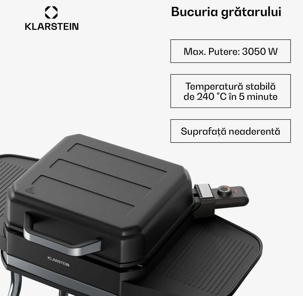 Klarstein Grătar electric Gatsby, Utilizare în interior și în exterior, 3050 W, Concept EasyGrill, Până la 240 °C