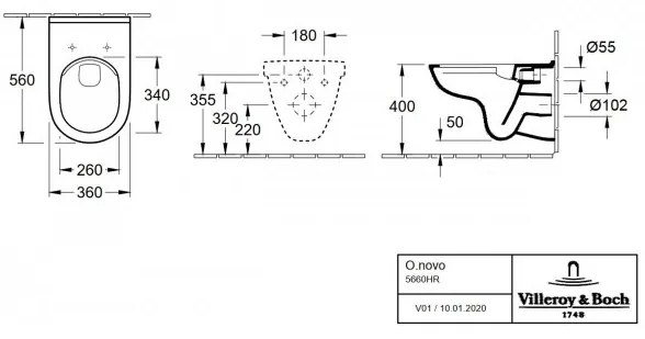 Set vas WC rimless suspendat, Villeroy&amp;Boch O.novo, DirectFlush, cu capac inchidere lenta, 36x56cm, Alb Alpin, 5660HR01