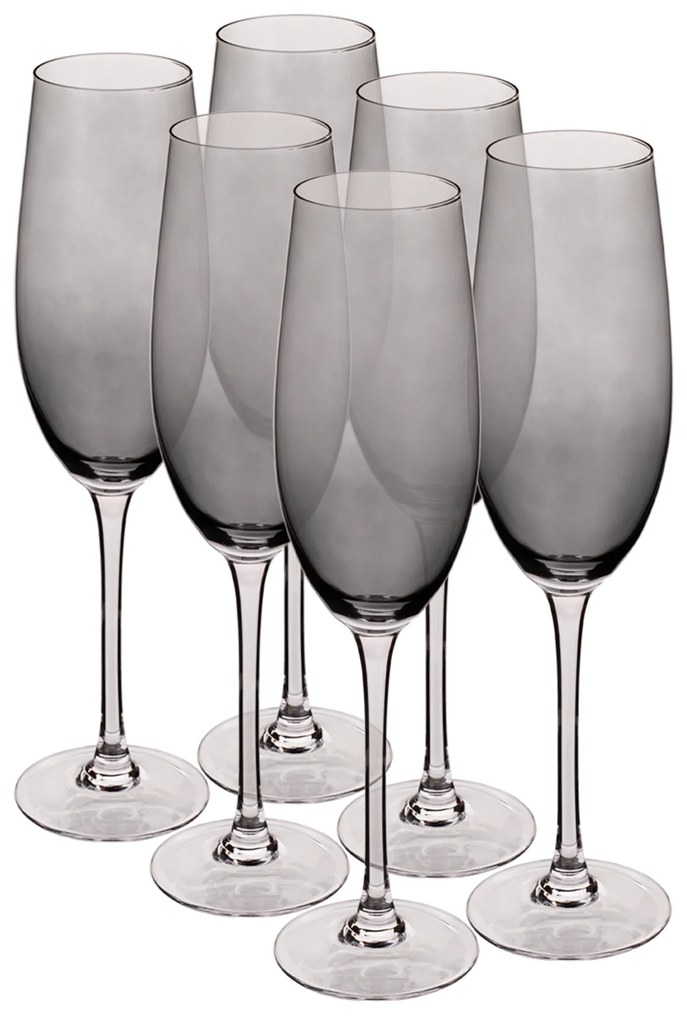 Pahare de şampanie, set de 6, 280 ml, gri deschis fumuriu, LILO TIP 2