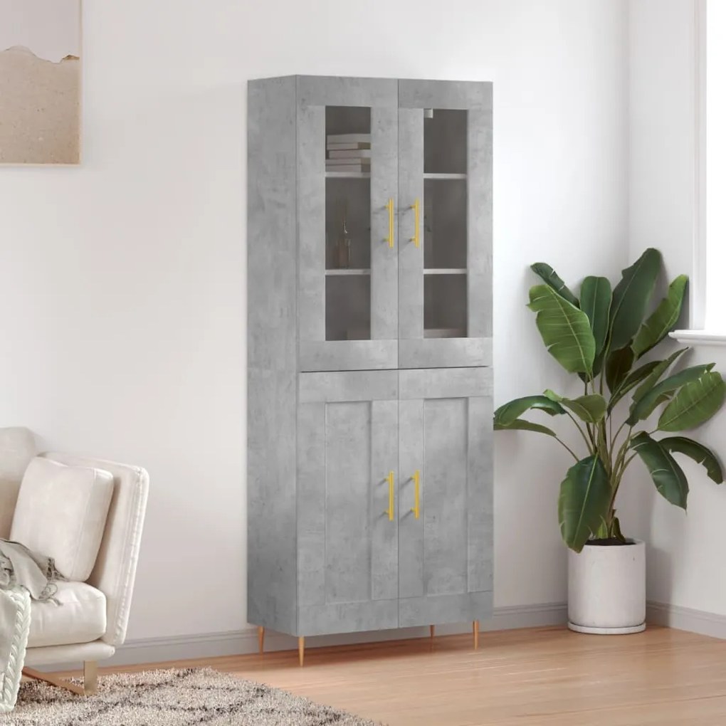 vidaXL Dulap înalt, gri beton, 69,5x34x180, lemn compozit