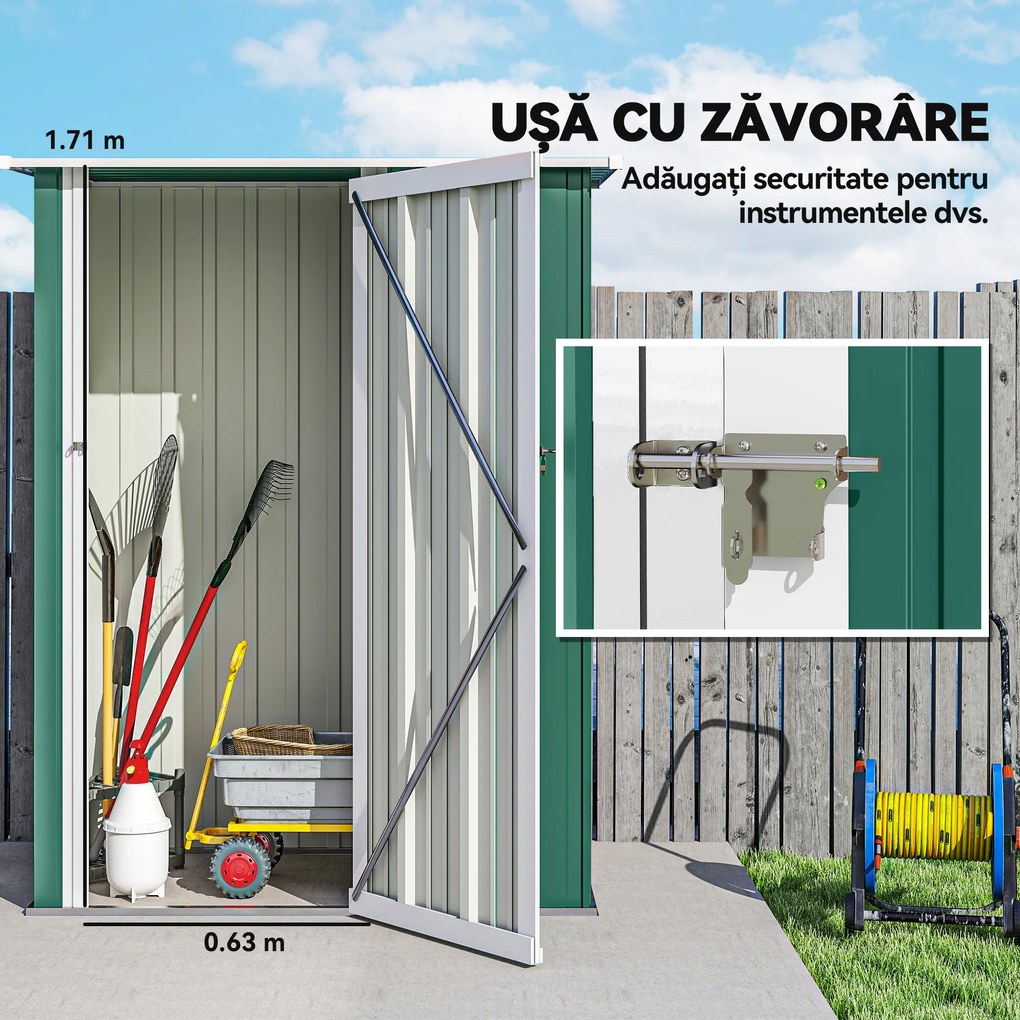 Outsunny Magazie Grădină Dulap pentru Scule 142x84x189cm Din Otel Impermeabil Verde Inchis | Aosom Romania