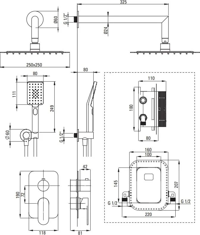 Alpinia Black set de dus cu montaj incastrat finisaj negru BXYZNGAM