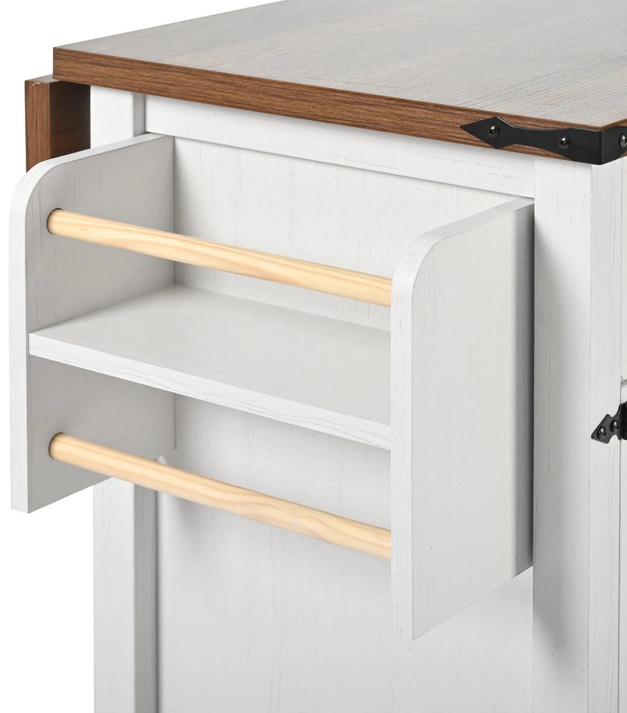 Insulă de bucătărie cu blat rabatabil, Alb | Aosom Romania