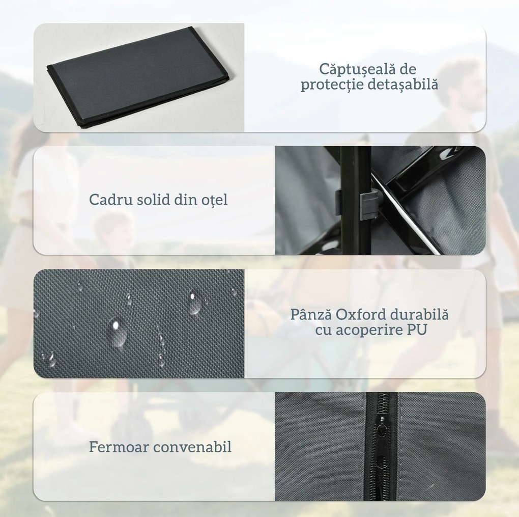 Outsunny Cărucior de Grădină cu Mâner Telescopic, Cărucior Metalic cu Spațiul de Depozitare din Material Oxford, 108x55 cm, Gri