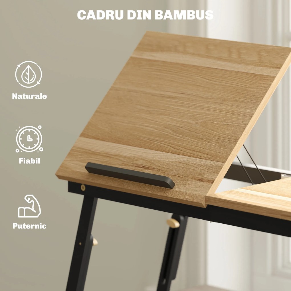 HOMCOM Suport Laptop Înclinabil, cu Înălțime Reglabilă și Sertar Lateral, 86x33x22,5-32 cm, Negru | Aosom Romania