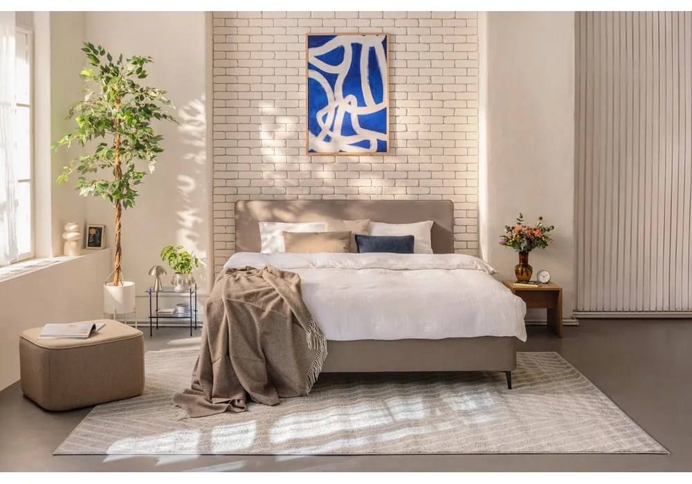 Pat dublu tapițat taupe cu saltea / grătar 160x200 cm Noira Slim - Bonami Selection
