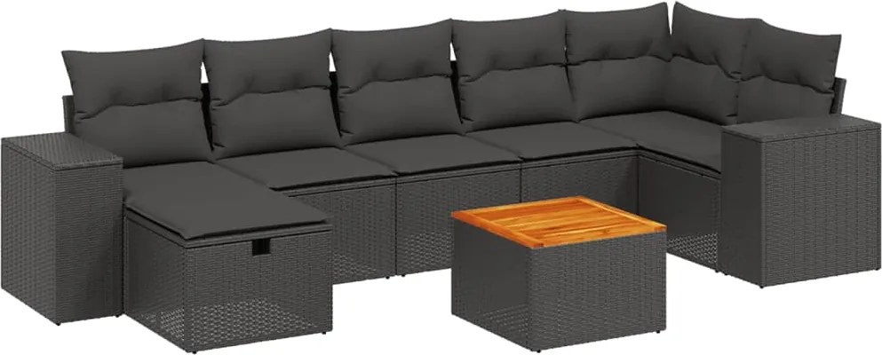 vidaXL Set mobilier de grădină cu perne, 8 piese, negru, poliratan