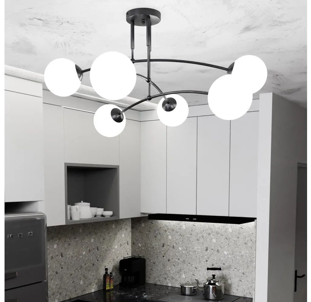 Lustră pe tijă PREGOS 6xE14/10W/230V negru/alb