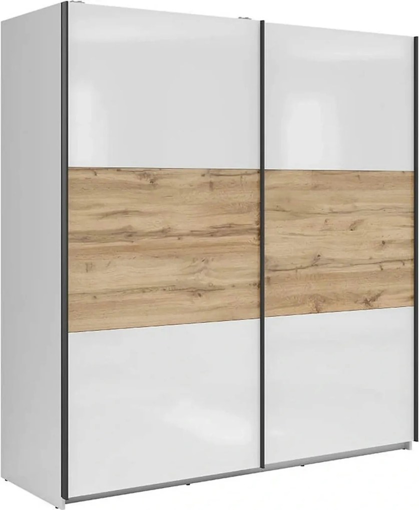 Dulap TETRIX, alb lucios/stejar wotan, PAL, cu 2 usi, 183x60x196 cm