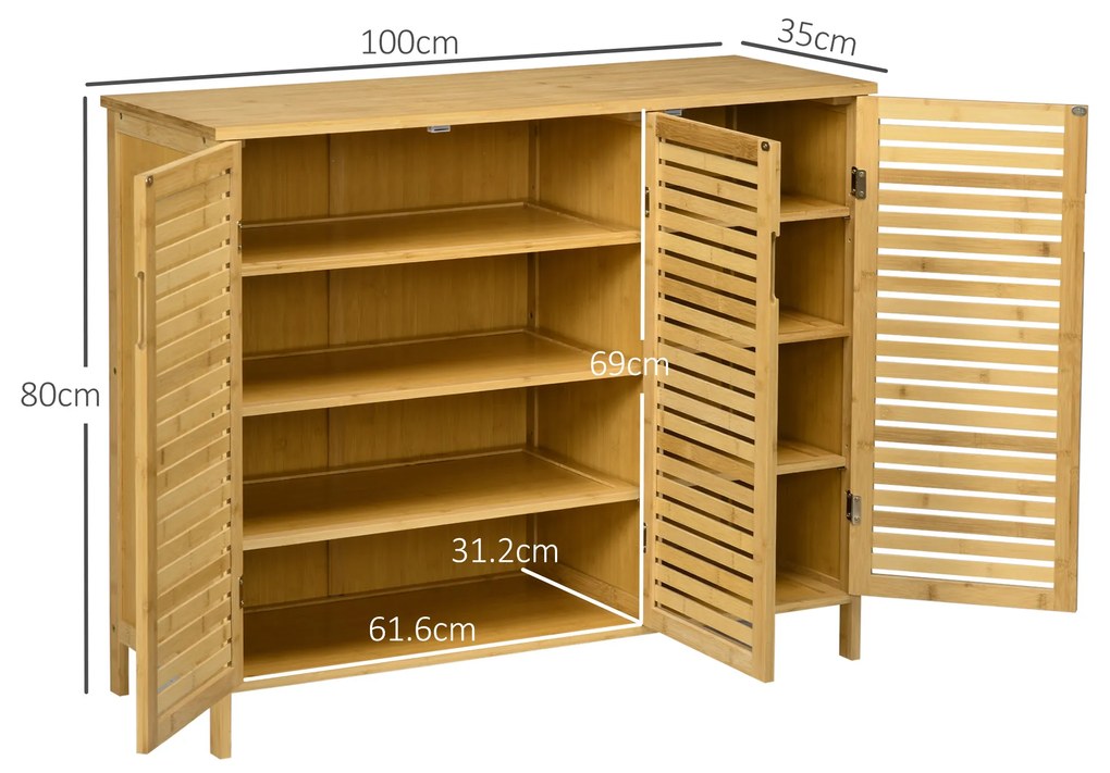 HOMCOM Suport pentru Încălțăminte, Dulap Mobil cu 8 Rafturi, Comodă pentru Încălțăminte, 100x35x80 cm, Lemn Natural | Aosom Romania