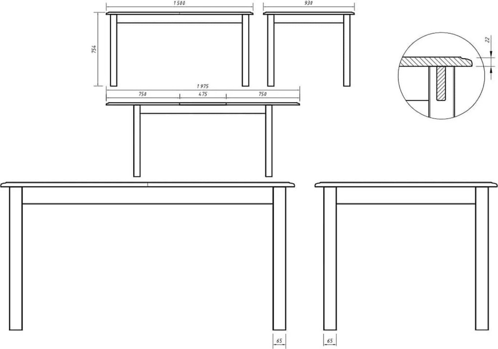 Set lemn masiv nuc Dining Linea 6 Scaune și Masă Extensibilă Alb-