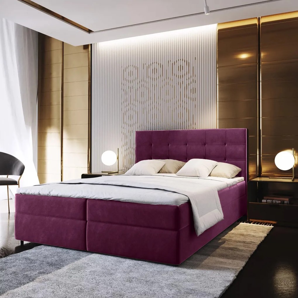 Pat tapițat boxspring GLORIEN 160x200 cm purpurova Saltea: Matrace Bonell pružinová