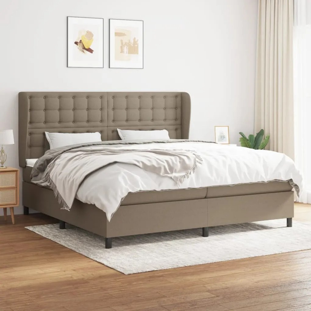 vidaXL Pat box spring cu saltea, gri taupe, 200x200 cm, textil