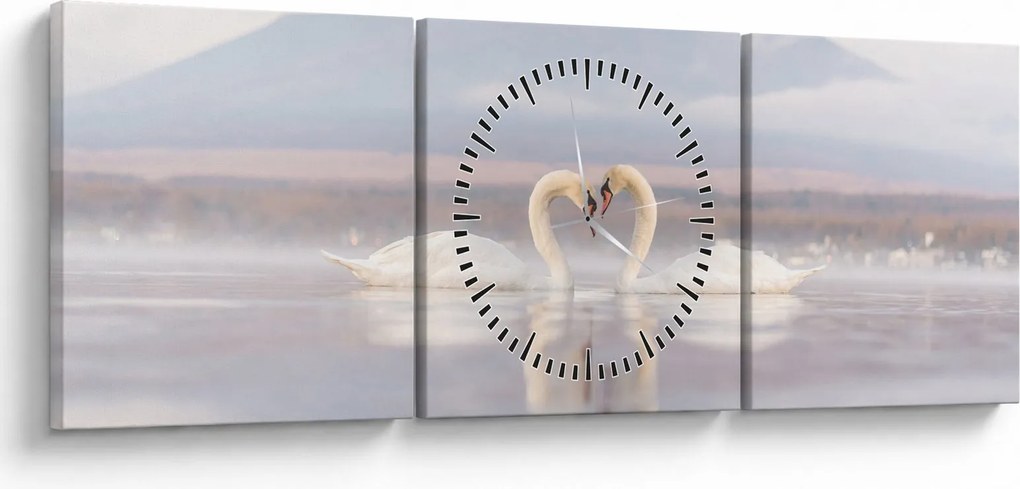 Tablou - Lebede îndrăgostite (cu ceas) (90x30 cm)
