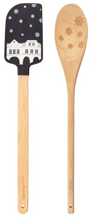 Set spatulă şi lingură de lemn CRĂCIUN albastră