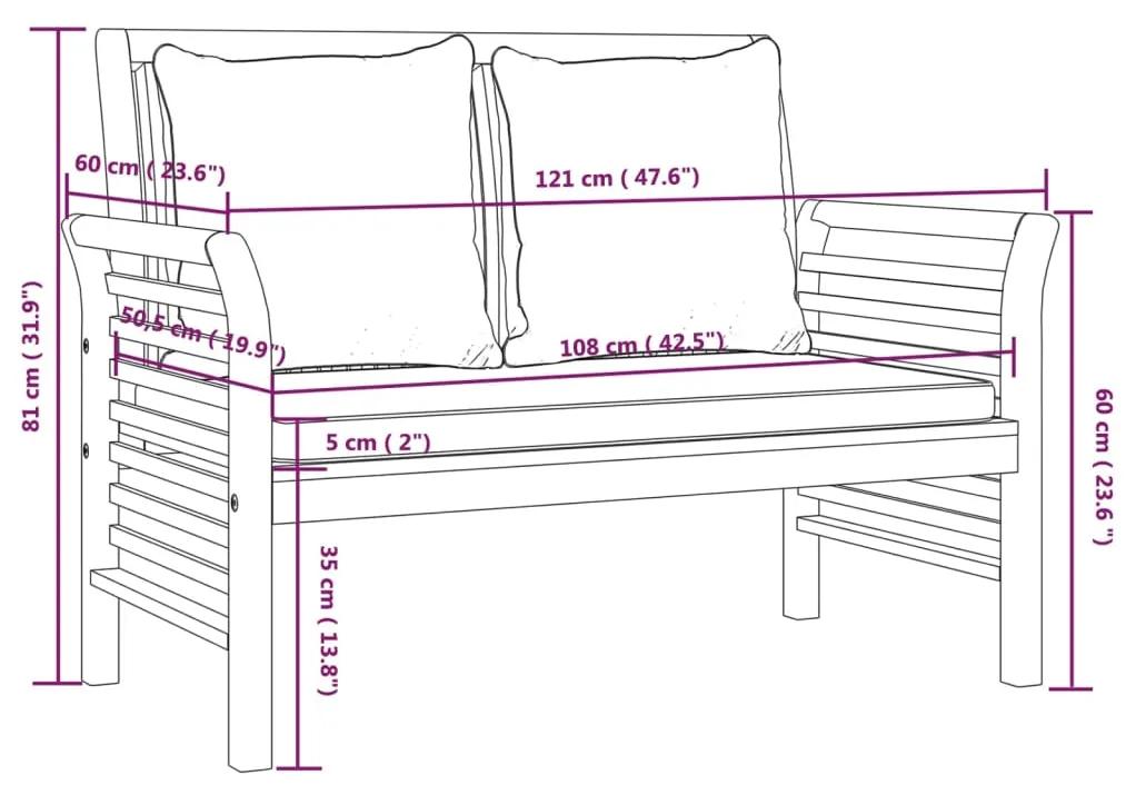 Set mobilier de gradina cu perne, 3 piese, lemn masiv de acacia 2x Canapea cu 2 locuri + masa, 1, Alb crem