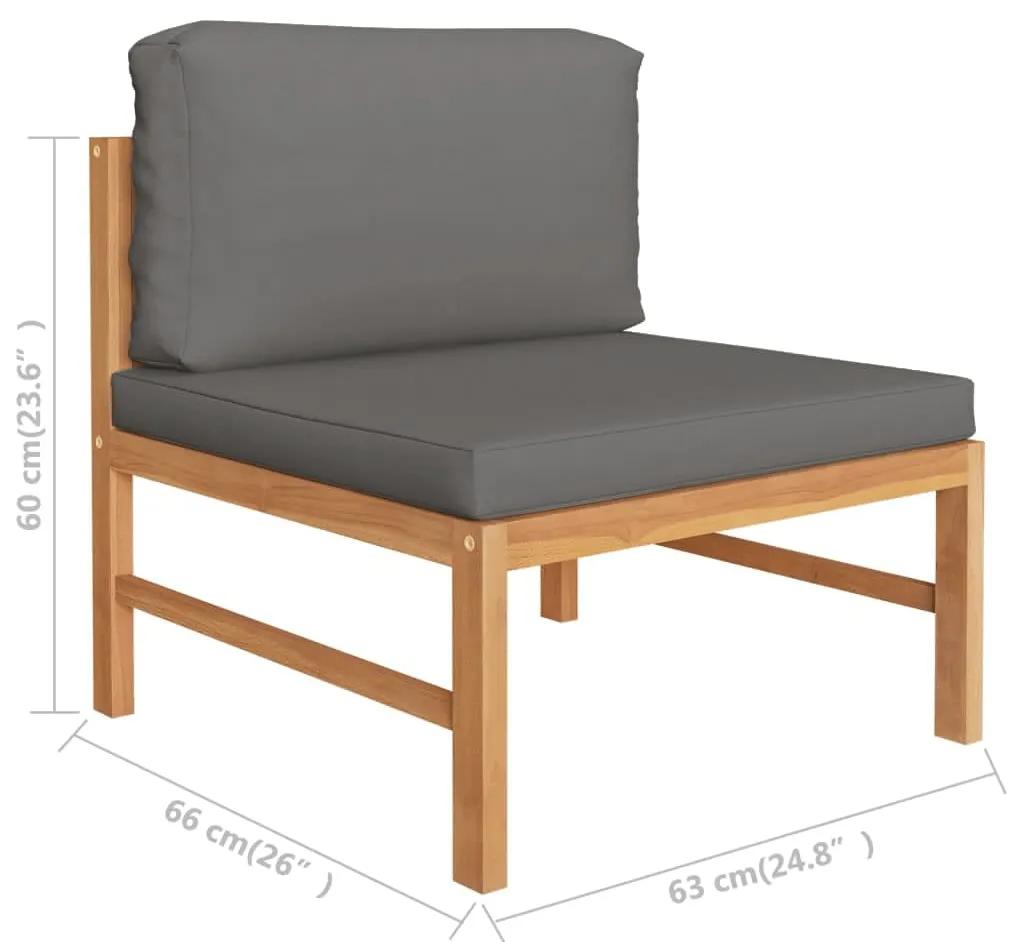 Set mobilier gradina cu perne gri, 4 piese, lemn masiv de tec Gri, colt + mijloc + suport pentru picioare + masa, 1