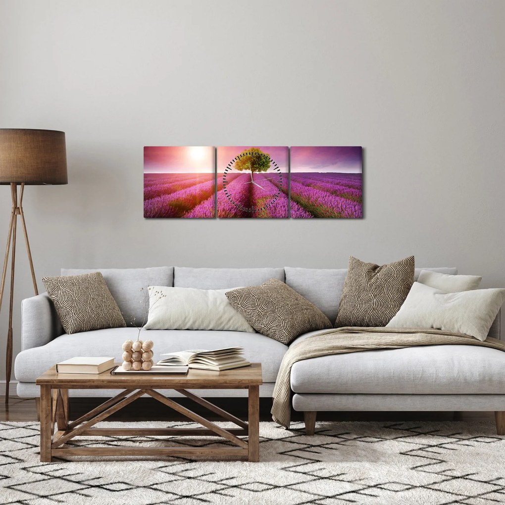 Tablou câmp cu lavandă (cu ceas) (90x30 cm)