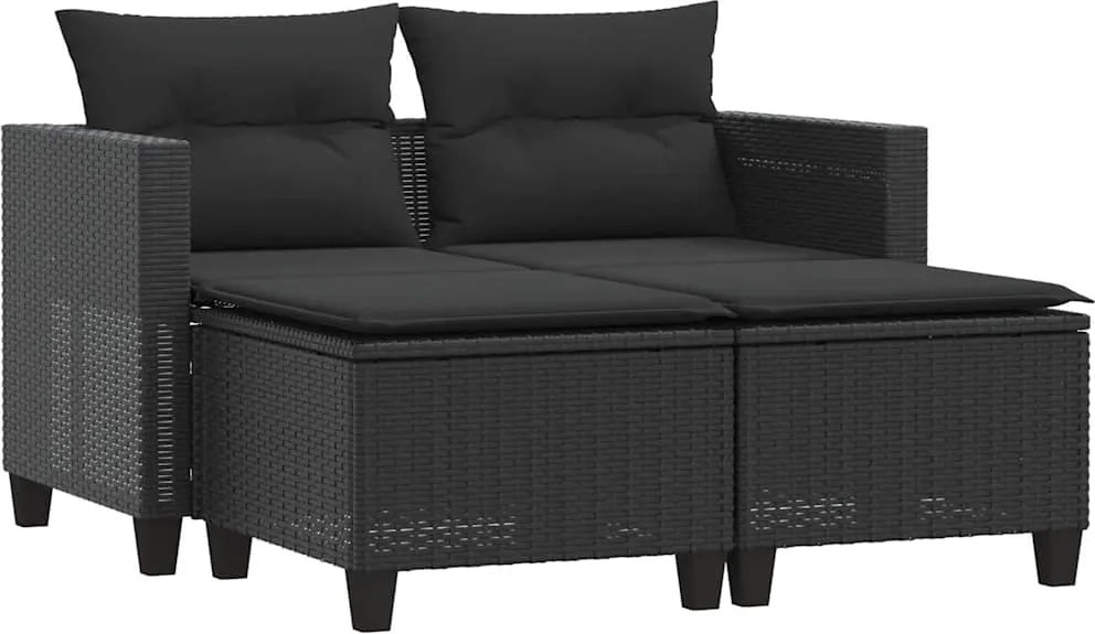 vidaXL Canapea de grădină cu 2 locuri, negru, poliratan