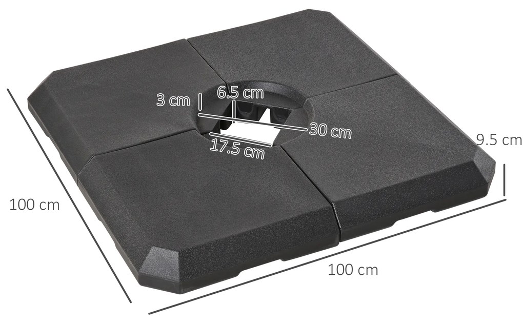 Outsunny Bază de Umbrelă cu Brat Modulară, Se Umple cu Apă/Nisip, pentru Umbrele cu Bază în Formă de Cruce, Negru, 100x100cm | Aosom Romania