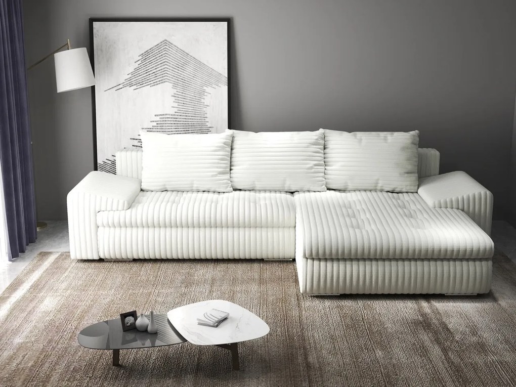 Colțar extensibil dumonde cu ladă de depozitare si sezut confortabil din spuma high-density, Leonardo Ambience Ivory 260x185 cm II