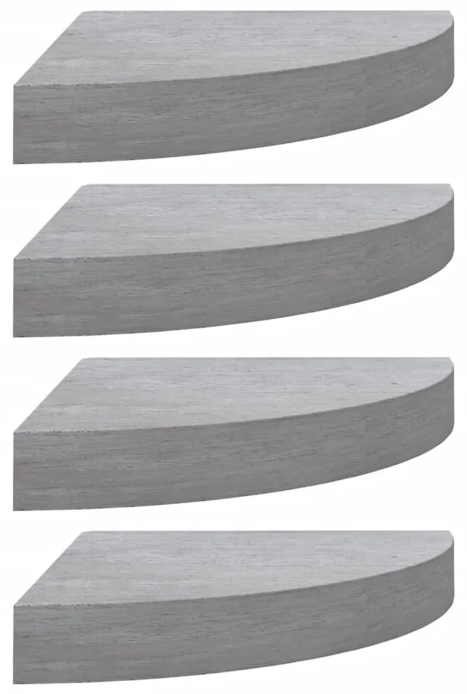 326635 vidaXL Rafturi de colț de perete, 4 buc., gri beton, 25x25x3,8 cm, MDF