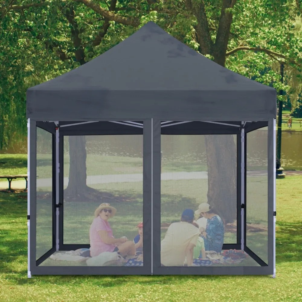 RESIGILAT- ABCCANOPY – Cort pavilion pliabil 3x3 m, cu pereți Mesh anti-insecte, înălțime reglabilă (3 trepte), impermeabil, protecție UV, Gri