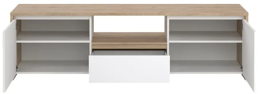 Comodă TV albă-în culoare naturală cu aspect de lemn de stejar 179x52x48 cm Next – Tvilum