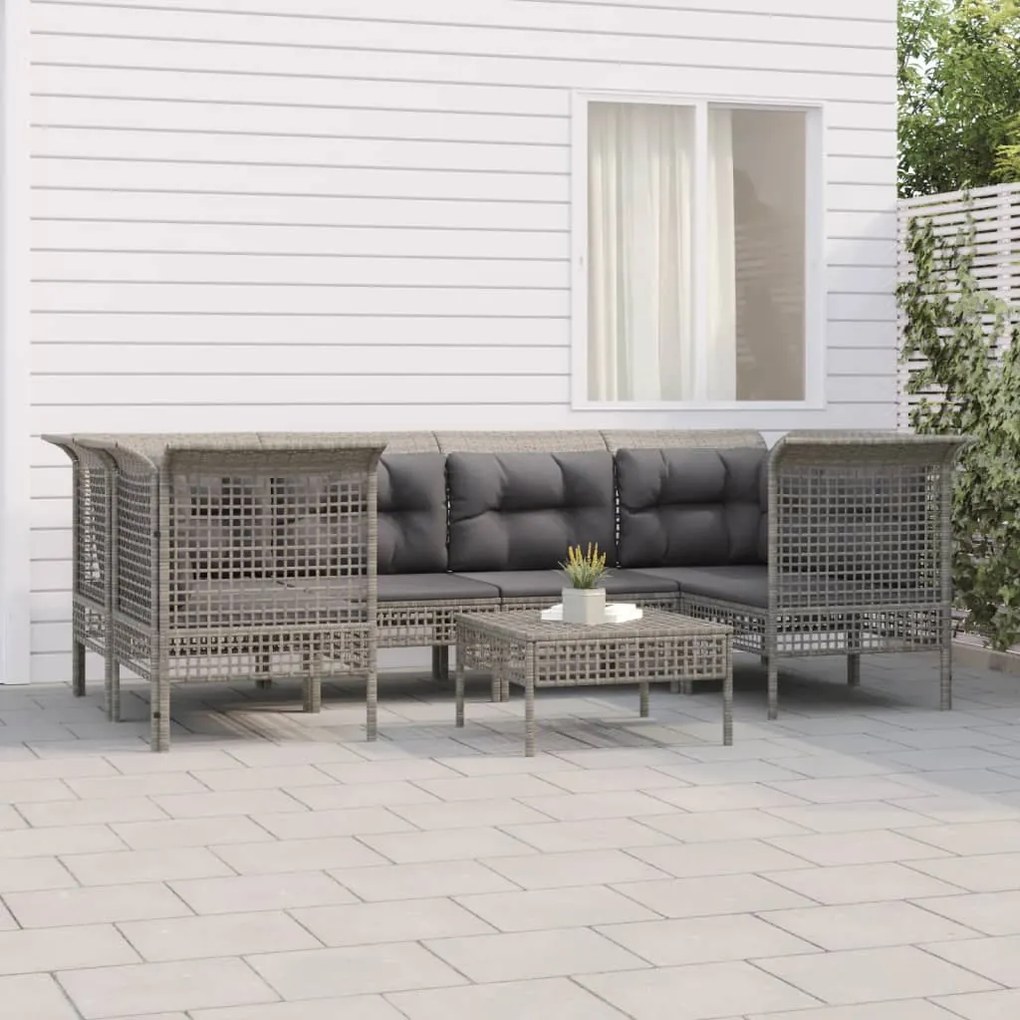 vidaXL Set mobilier de grădină cu perne, 7 piese, gri, poliratan