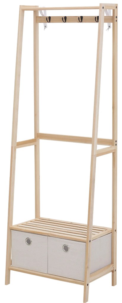 HOMCOM Cuier Hol, cu Rafturi, Design Natural din Lemn, 58x36x168 cm | Aosom Romania
