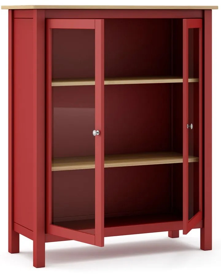 Vitrină roșu/natural din lemn de pin 90x110 cm Misti – Marckeric