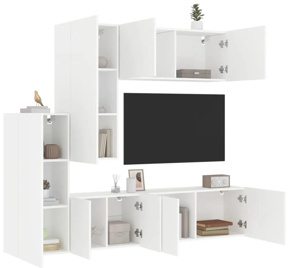 Unitati TV de perete, 5 piese, alb, lemn prelucrat
