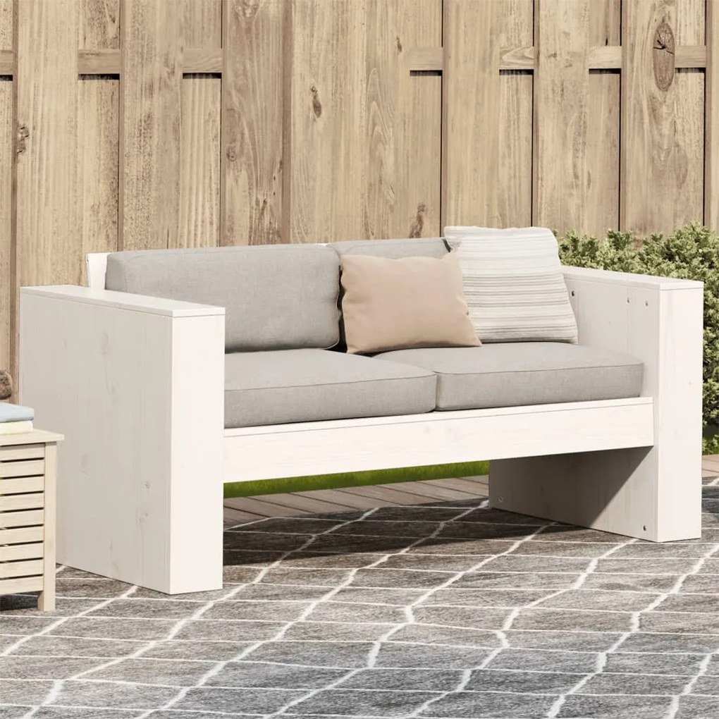 vidaXL Canapea de grădină 2 locuri, alb 134x60x62 cm, lemn masiv pin